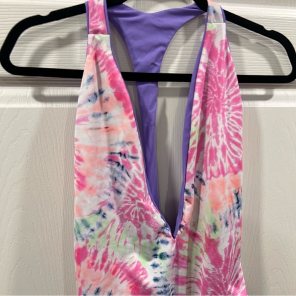 NEW Maaji Tiky Reversible One Piece Swimsuit Purple Tie Dye Plunge Neck Medium - Picture 4 of 9